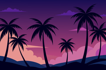 Serene Tropical Sunset Silhouette Palm Trees and Purple Sky