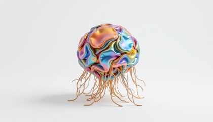 a biomorphic container in the form of a blob sphere, made from soft iridescent tissue, that extends tendrils, isolated on pure white background, ultra high resolution, no text or branding.