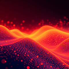 Fiery particle waves glowing warm abstract background