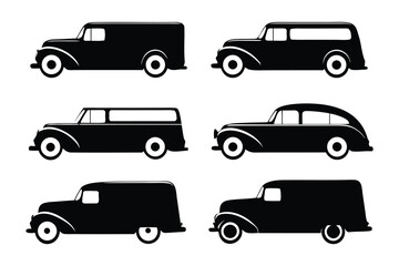 Classic Vintage Car Collection: A curated collection of meticulously crafted silhouettes of classic vintage cars, elegantly capturing the essence of automotive history.