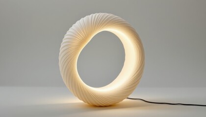 a biomorphic lamp in the form of a twisted pod, made from pulsing membrane, that appears to breathe, isolated on pure white background, ultra high resolution, no text or branding.