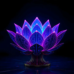 Glowing lotus with intricate neon circuitry futuristic