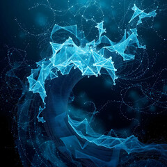 Glowing blue network structure abstract particles digital