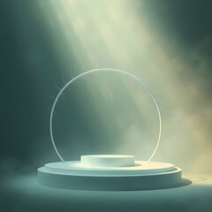 Minimalist stage with circular arch and light rays
