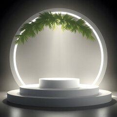 White podium arch green foliage stage circular