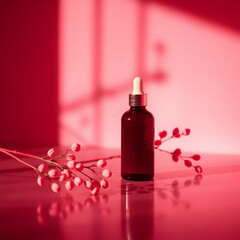 Amber dropper bottle with pink buds skincare beauty