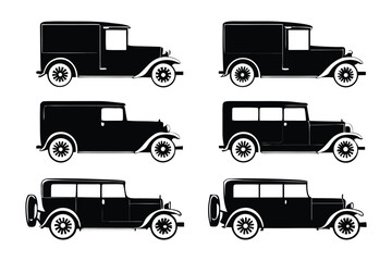 Classic Car Collection: A detailed collection of classic cars captured in a flat, graphical style. Representing the elegance and charm of vintage automobiles.