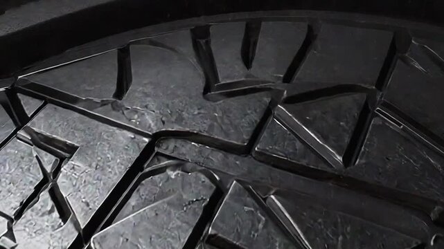 Dark geometric tire tread pattern creating intricate design
