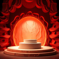 Layered stage with warm glow podium