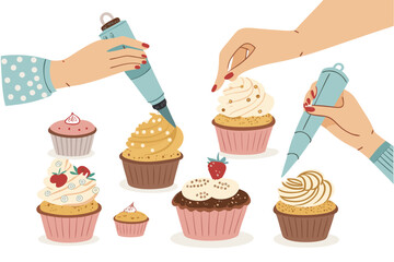 Fantastic Hands Icing Cupcakes with Differen - Energetic and Lively Visual Story Suitable for Web De