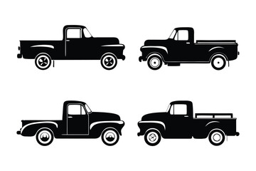 Vintage Trucks in Silhouette: A collection of sleek, monochrome illustrations of vintage pickup trucks, offering a nostalgic glimpse of classic automotive design.