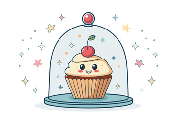 Superb Smiling Cupcake Under Glass Dome - Cozy and Intimate Visual Story Excellent for Creative Project © takasan