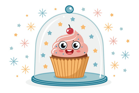 Remarkable Smiling Cupcake Under Glass Dome - Bold and Striking Visual Story Perfect for Corporate C - Powered by Adobe