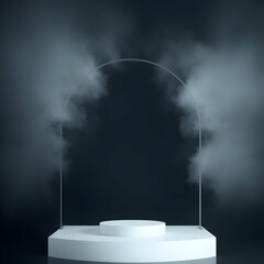 White pedestal arch smoke dark background
