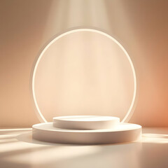 White podium arch warm light circular arch studio lighting