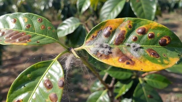 Coffee Leaf Disease: Close-up of Infected Leaves.