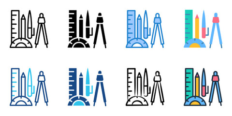 Stationery icon set multiple style collection 
