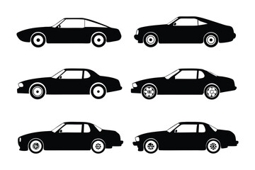 Fototapeta premium Classic Car silhouettes: A collection of sleek, silhouette of classic cars, rendered in black and white, perfectly capturing the timeless elegance of automobile design.