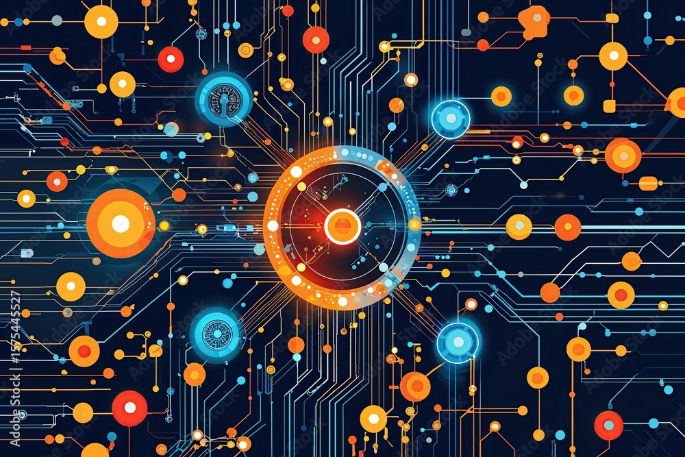 Poster dynamic abstract circuit design for innovative technology background highlighting network connection