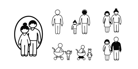 Extensive Family and Parenting Line Icon Set on transparent background