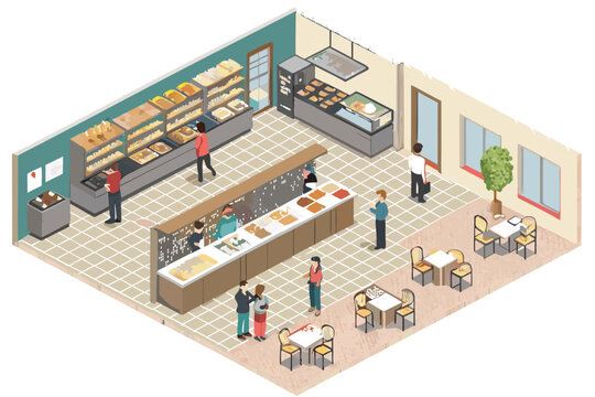 Gorgeous Isometric Bakery Shop Floorplan with Tiled Interi - Serene and Peaceful Visual Story Excell