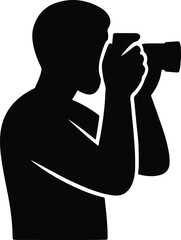 Silhouette photographer taking pictures with camera equipment Vector illustration