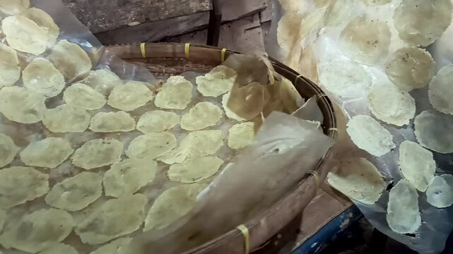 Emping crackers are a traditional Indonesian snack made from the melinjo fruit.