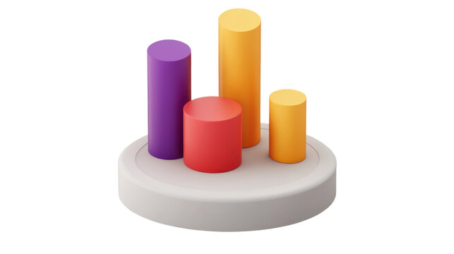 Colorful bar chart with vertical columns isolated on white background