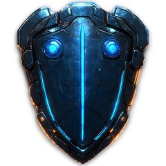 Dark futuristic shield with glowing details.