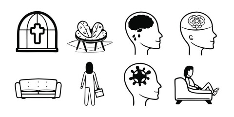 Set of 7 mental health icons vector