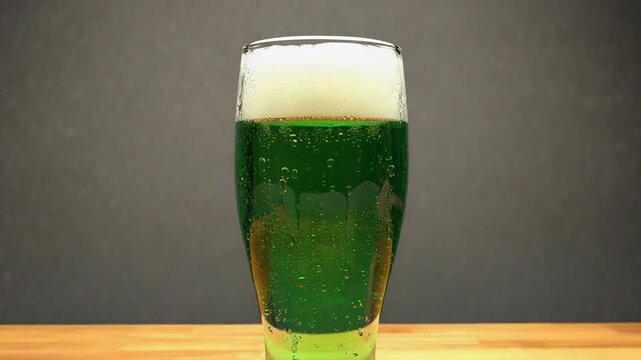 Green beer standing on wooden table for saint patrick's day celebration