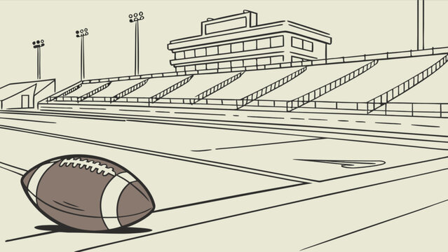 American football stadium illustration with ball on field perfect for sports concepts and game day designs