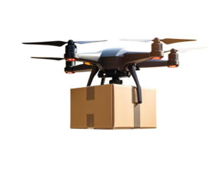 High-tech black hexacopter drone performs quick delivery, showcasing efficient aerial 