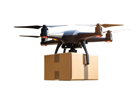 High-tech black hexacopter drone performs quick delivery, showcasing efficient aerial 