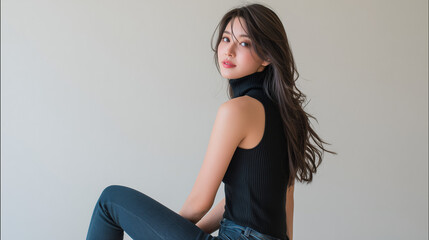 美女, 女性, 美しい, 顔, モデル, 日本, 韓国, 中国, アジア, カフェ, ファッション, 