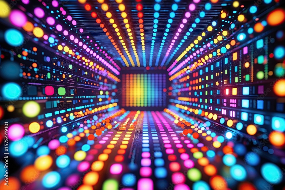 Poster futuristic technology background with bright data points and dynamic pixel design