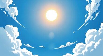 Bright Sun in Clear Blue Sky with Fluffy Clouds During Daytime