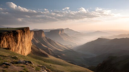 Rocky canyon landscape with dramatic shadows during golden hour