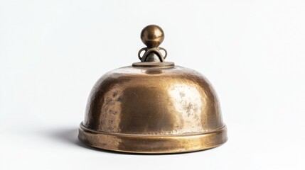 Brass service bell sitting on a white surface highlighting vintage charm and character