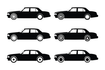 Classic Car Silhouettes: A collection of elegant black car silhouettes, perfect for transportation and vehicle-themed projects. Embodying a timeless sense of style and the spirit of the road.