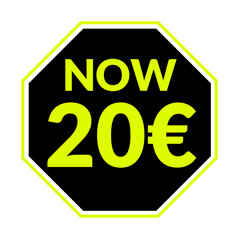 Now 1 2 4 5 6 7 8 9 10 11 12 13 14 15 16 17 18 19 20 € euro price tag, black colour png, Now € sale png, discount green badge png