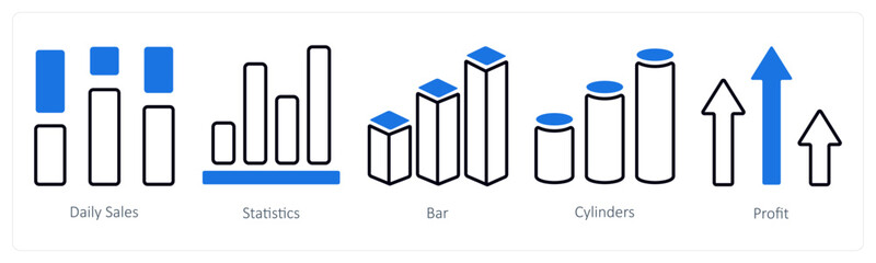 A set of 5 mix icons as daily sales, statistics, bar