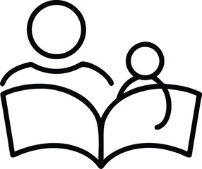 Adult and Child Reading Together, Open Book, Simple Line Art Illustration, Educational Concept, Family Bonding, Literacy Promotion, Childhood Development,...