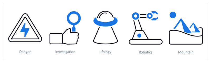 A set of 5 mix icons as danger, investigation, ufology