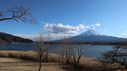 Beautiful Mt. Fuji from Lake Park in Winter