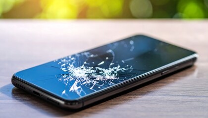 Cracked smartphone screen on a table