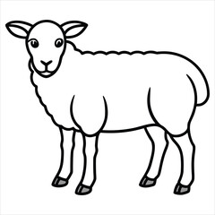 Black and White Illustration of a Farm Sheep for Coloring