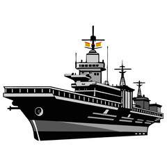 Black silhouette of a world war ii aircraft carrier in a minimalist style
