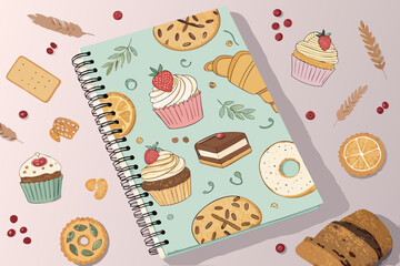 Captivating Cover Bakery Journal Recipe Book - Cool and Refreshing Visual Story Perfect for Corporat