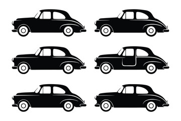 Classic Car Silhouette Collection: A curated selection of elegant vintage car silhouettes, perfect for design and transport-related projects, showcasing timeless design and automotive heritage.
